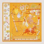 Hermes Women Tea for Two Scarf 90 in Silk Twill with Hand-Rolled Edges-Orange