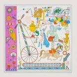 Hermes Women Tea for Two Scarf 90 in Silk Twill with Hand-Rolled Edges-Pink