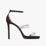 Jimmy Choo Women Bing Sandal 105 Black Suede Sandals with Crystal Straps