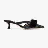 Jimmy Choo Women Flaca Mule 50 Black Crystal Mesh Mules with Bows