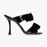 Jimmy Choo Women Flaca Sandal 100 Black Patent Sandal with Velvet Bow