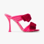 Jimmy Choo Women Flaca Sandal 100 Candy Pink Velvet Sandal with Bow