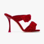 Jimmy Choo Women Flaca Sandal 100 Red Velvet Sandal with Bow