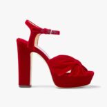 Jimmy Choo Women Heloise 120 Red Velvet Platform Sandals