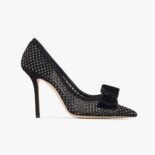 Jimmy Choo Women Love 100 Black Crystal Mesh Pumps with Bow