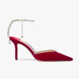 Jimmy Choo Women Saeda 85 Red Velvet Pumps with Crystal Embellishment-Red