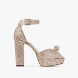 Jimmy Choo Women Socorie 120 Honey Gold Suede Platform Sandals with Crystals