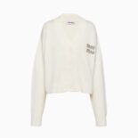 Miu Miu Women Cashmere Cardigan Features an Embroidered Logo-White