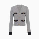 Miu Miu Women Cashmere Cardigan with Knit Logo Patch-Gray