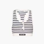 Miu Miu Women Cotton Top with Intarsia Logo-White