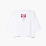 Miu Miu Women Embroidered Cotton Jersey T-shirt with Contrasting Logo-White