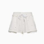 Miu Miu Women Embroidered Cotton Shorts with Embroidered Logo-White