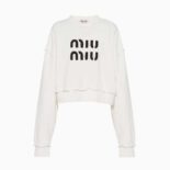 Miu Miu Women Embroidered Cotton Sweatshirt with Embroidered Logo-White