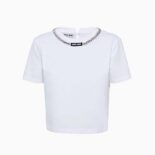 Miu Miu Women Embroidered Cotton T-shirt with Logo Patch-White