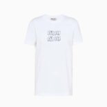 Miu Miu Women Embroidered cotton T-shirt with Embroidered logo-White