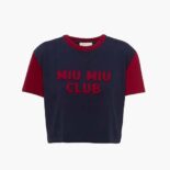 Miu Miu Women Jersey T-shirt with Embroidered Logo-Navy