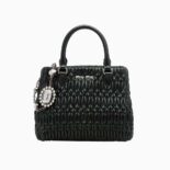 Miu Miu Women Miu Crystal Cloqué Nappa Leather Handbag-Black