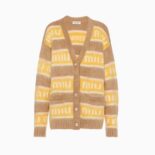 Miu Miu Women Oversized Mohair Cardigan with Intarsia Logo-Yellow