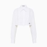 Miu Miu Women Poplin Shirt with Embroidered Logo-White