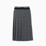 Miu Miu Women Prince of Wales Check Skirt with Intarsia Logo Knit Waistband