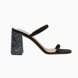 Miu Miu Women Satin and Glitter Slides in 85 mm Heel Height-Black