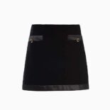 Miu Miu Women Velvet Miniskirt with Knit Logo Label-Black