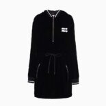 Miu Miu Women Velvet Short Dress with Signature Embroidered Logo-Black