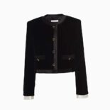 Miu Miu Women Velvet Single-Breasted Jacket with Miu Miu logo label-Black