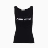 Miu Miu Women Viscose Tank Top with Intarsia Logo-Black