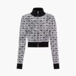 Miu Miu Women Viscose Turtleneck Cardigan with Jacquard Logo-Black