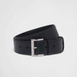 Prada Women Leather Belt with Enameled-Metal Triangle Logo-Black