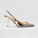 Prada Women Metallic Leather Slingback Pumps-Gold