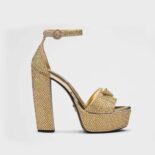 Prada Women Satin Platform Sandals with Crystals-Gold