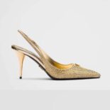 Prada Women Satin Slingbacks with Crystals-Gold