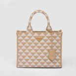 Prada Women Small Prada Symbole Embroidered Fabric Handbag-Beige