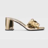 Prada Women Studded Metallic Leather Mules-Gold