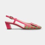 Roger Vivier Women Belle Vivier Lacquered Buckle Slingback Pumps in Fabric-Pink