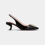 Roger Vivier Women Virgule Strass Buckle Slingback Pumps in Patent Leather-Black