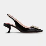 Roger Vivier Women Virgule Strass Buckle Slingback Pumps in Patent Leather-Black