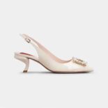 Roger Vivier Women Virgule Strass Buckle Slingback Pumps in Patent Leather-White