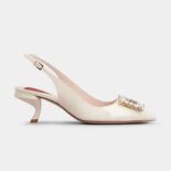 Roger Vivier Women Virgule Strass Buckle Slingback Pumps in Patent Leather-White