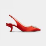 Roger Vivier Women Virgule Strass Buckle Slingback Pumps in Satin-Red