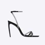 Saint Laurent YSL Women Ava Sandals in Crepe Satin with Rhinestones