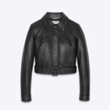 Saint Laurent YSL Women Cropped Jacket in Drummed Lambskin-Black