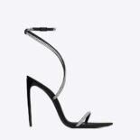 Saint Laurent YSL Women Georgia Sandals in Crepe Satin with Rhinestones