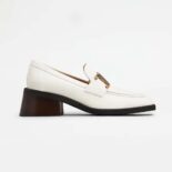 TODS Women Kate Loafers in Leather With Heel-White