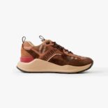 Burberry Men Logo Print Suede and Mesh Sneakers-Brown