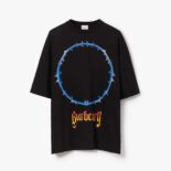 Burberry Women Thorn and Logo Print Cotton Oversized T-shirt-Black