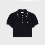 Celine Women Cropped Triomphe Polo Shirt in Cotton Piqué