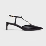 Celine Women Kitten with Triomphe T-Bar Strap in Calfskin-Black